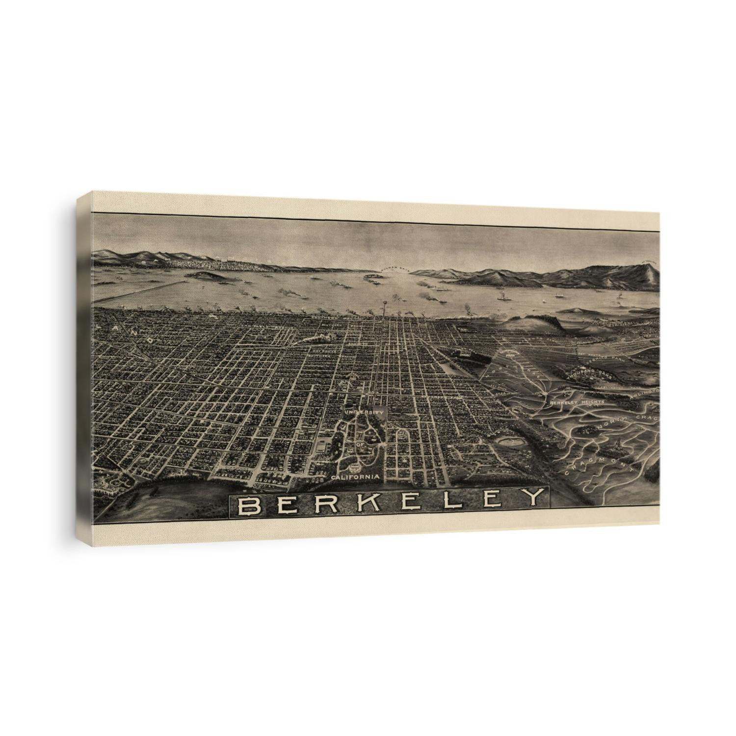 Old bird's eye view map of Berkeley, California from c1909 by Charles Green.