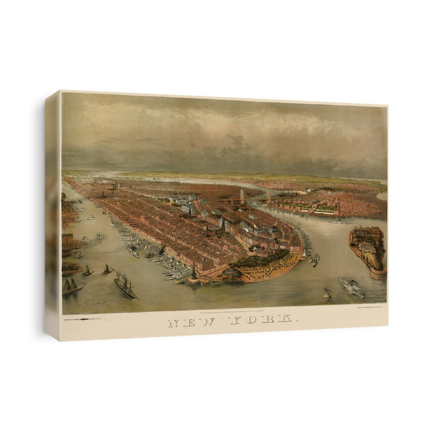 Old bird's eye view map of New York City from c1874 by George Schlegel.