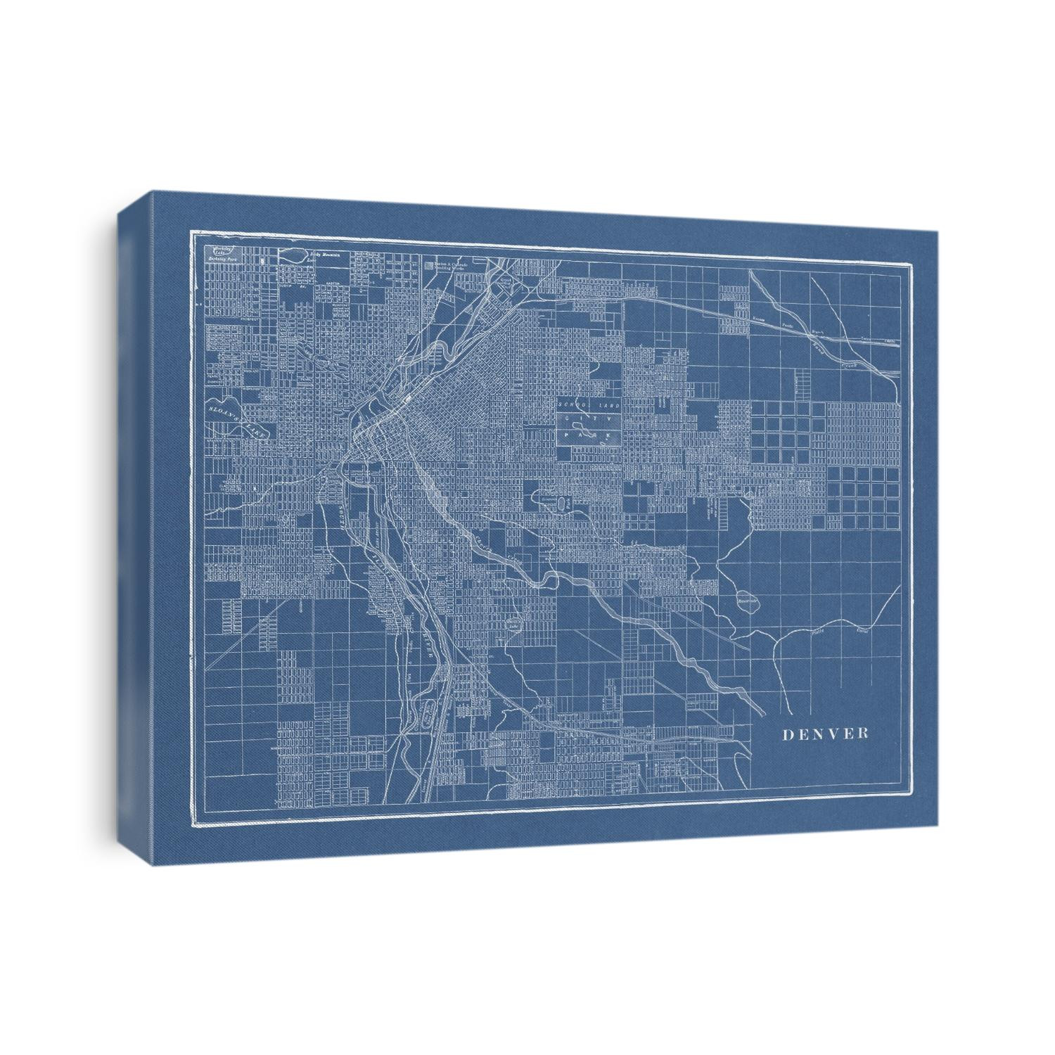 Old map of Denver, Colorado from 1901 in a blueprint style by George Franklin Cram.
