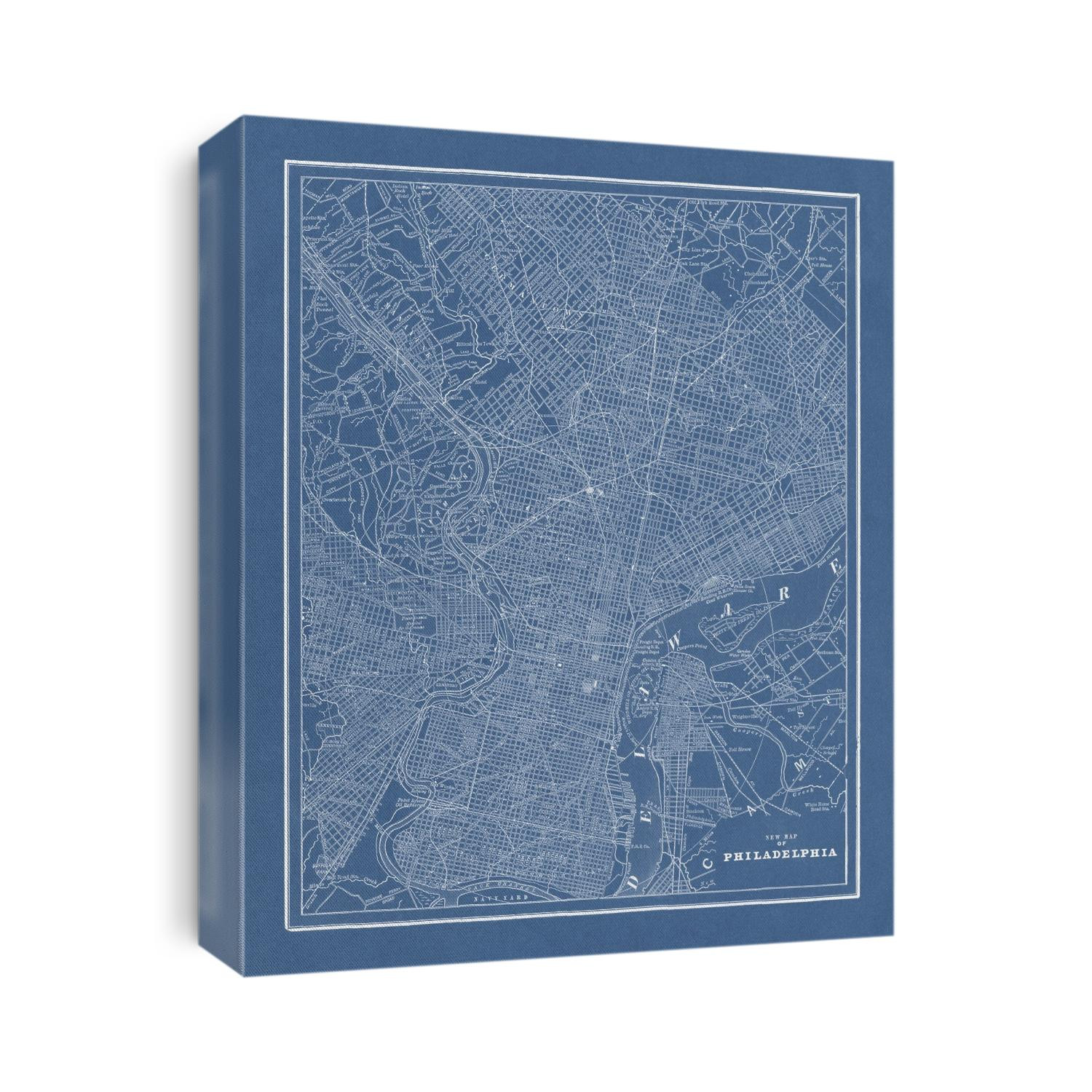 Old map of Philadelphia, Pennsylvania from 1893 in a blueprint style by George Franklin Cram.