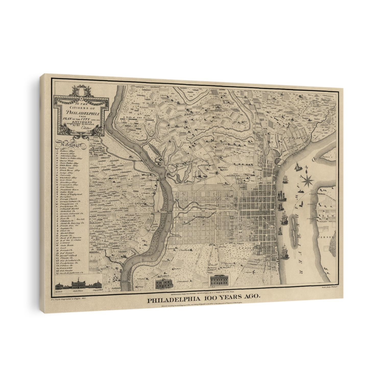 Old map of Philadelphia, Pennsylvania from 1875 by P. C. Varte.