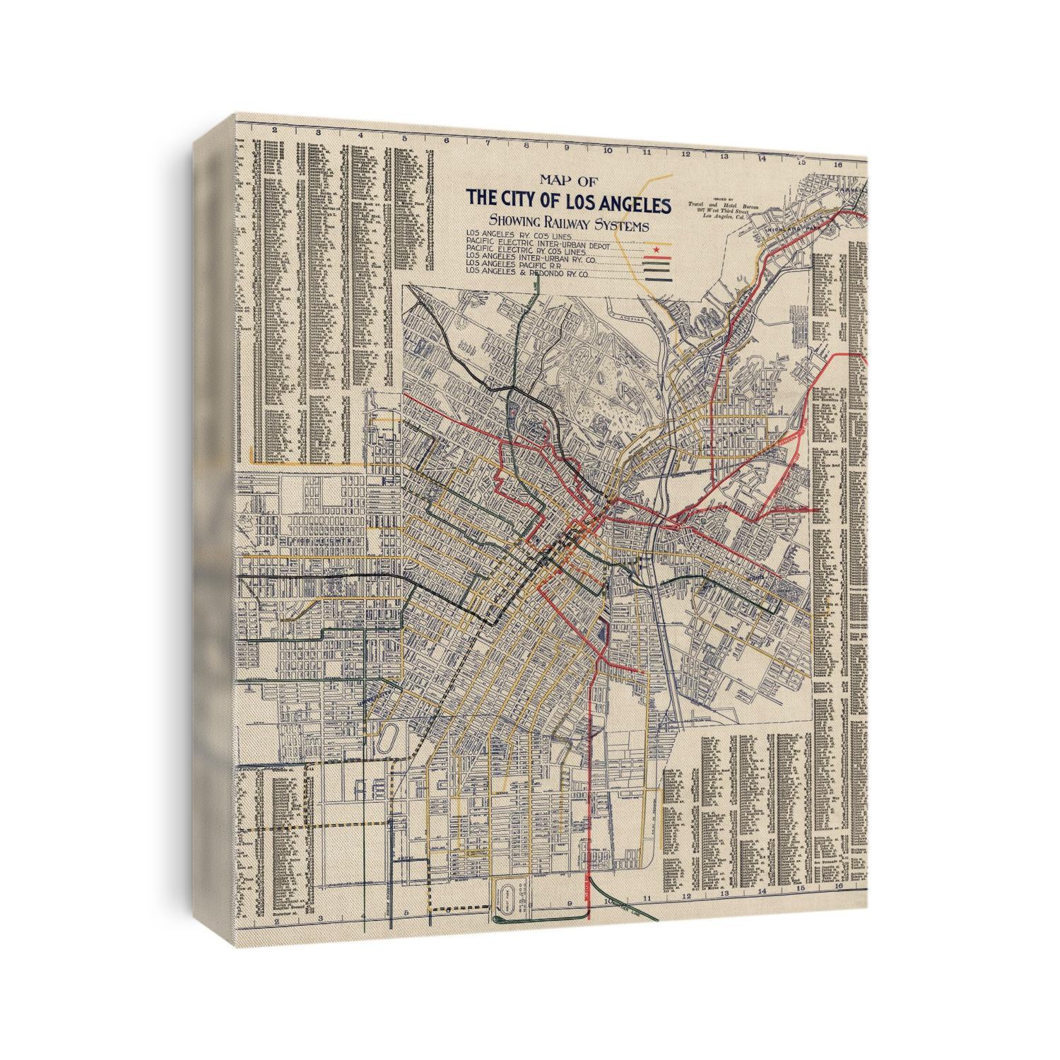 Old map of Los Angeles, California from 1906 by Los Angeles Travel and Hotel Bureau.