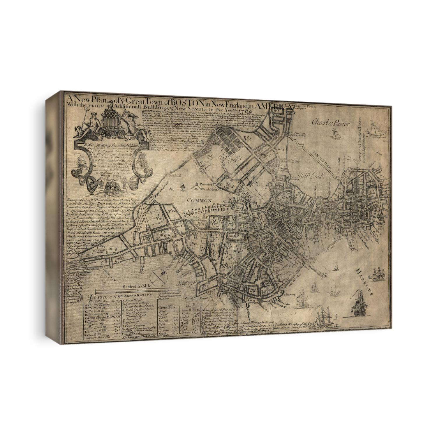 Old map of Boston, Massachusetts from 1769 by William Price.