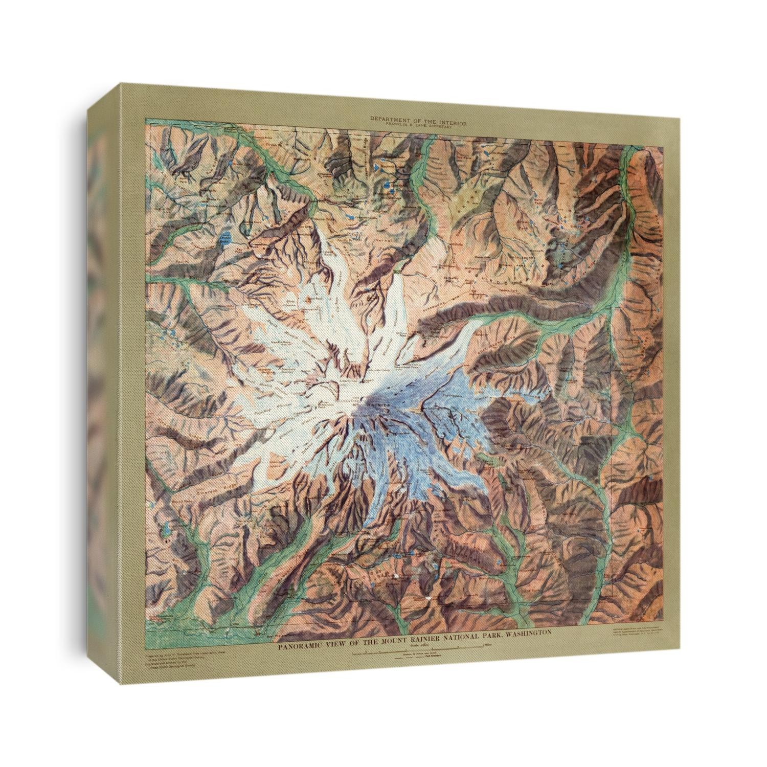 Old map of Mount Rainier National Park, Washington from 1914 by US Geological Survey.