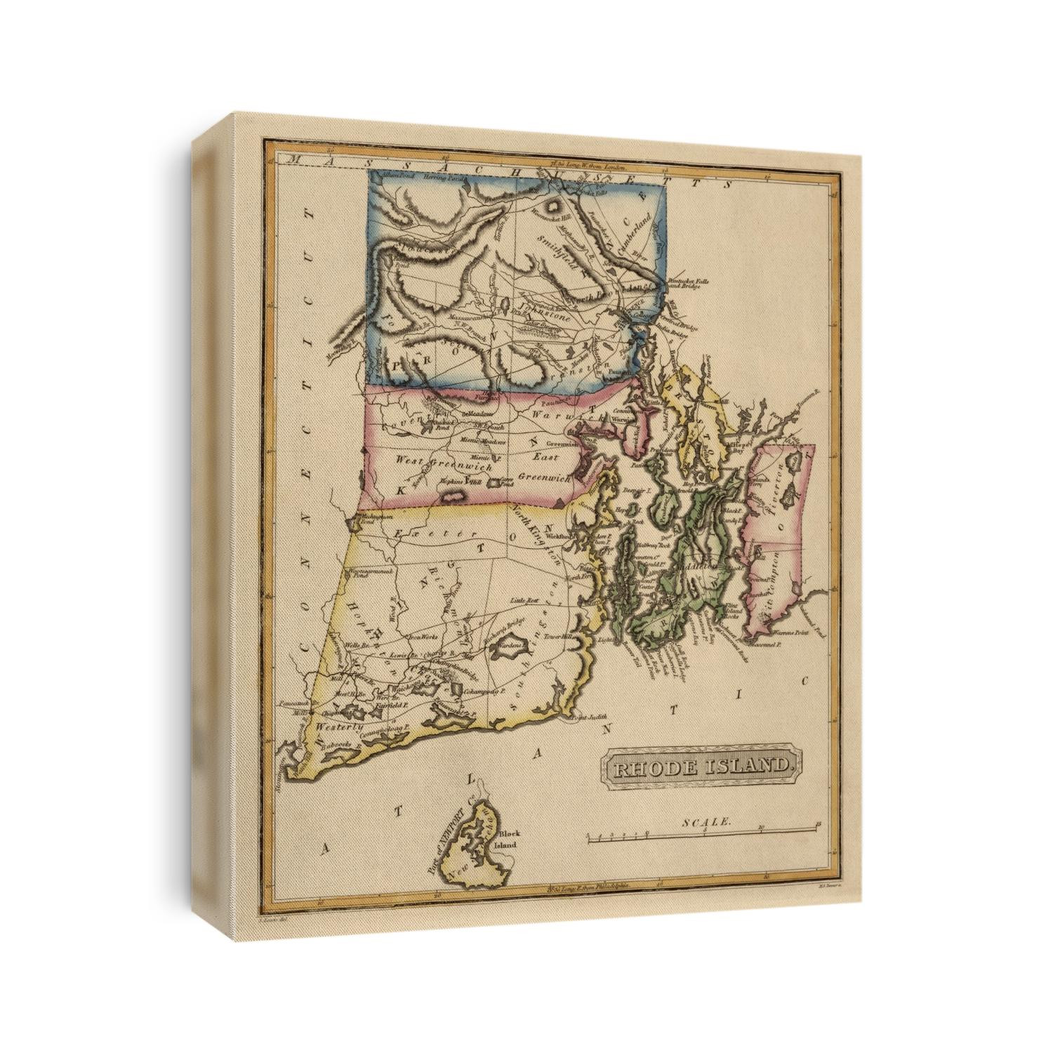 Old map of Rhode Island from c1817 by Fielding Lucas.