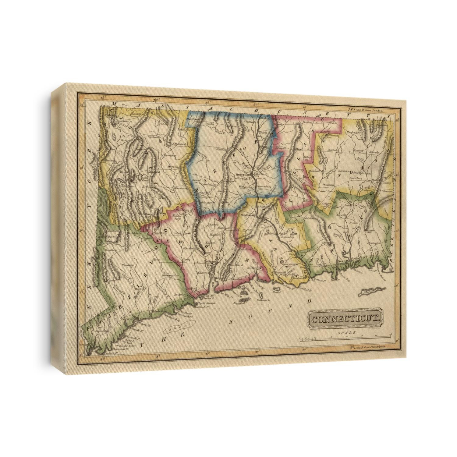 Old map of Connecticut from c1817 by Fielding Lucas.
