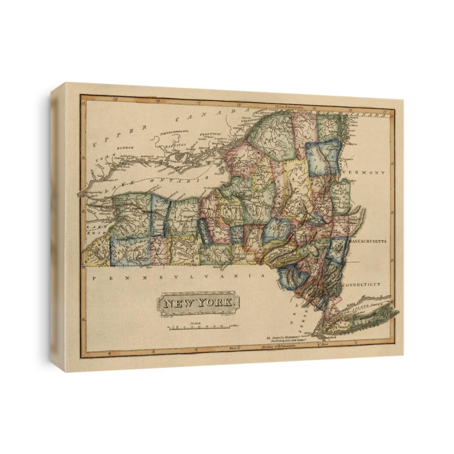 Old map of New York State from c1817 by Fielding Lucas.
