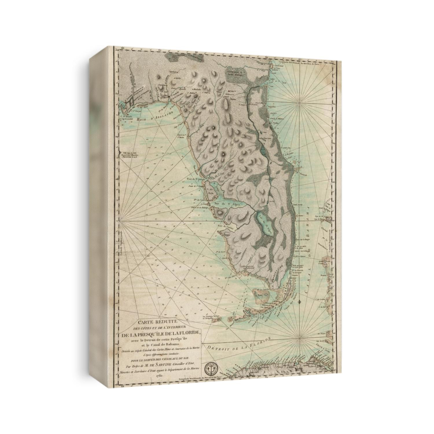 Old map of Florida from 1780 by Depot des Cartes et Plans de la Marine.