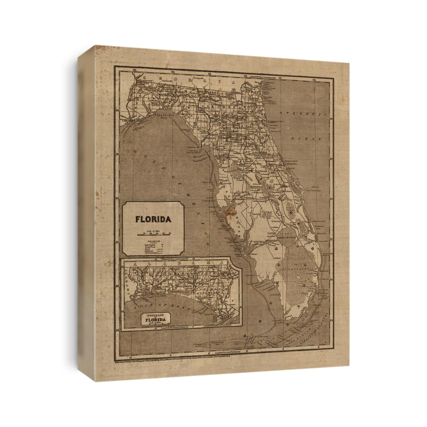 Old map of Florida from 1842 by Sidney Morse and Samuel Breese.