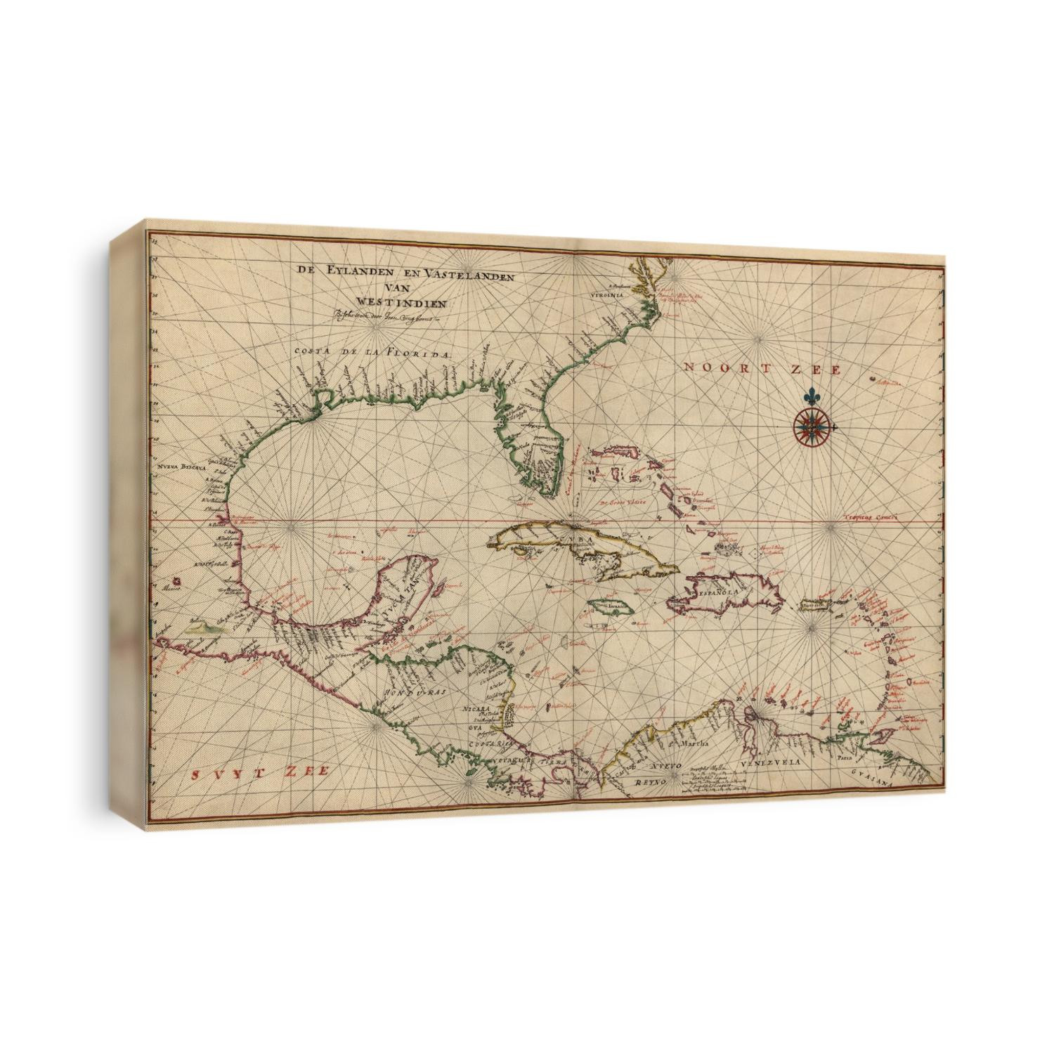 Old map of the Caribbean from c1639 by Joan Vinckeboons.