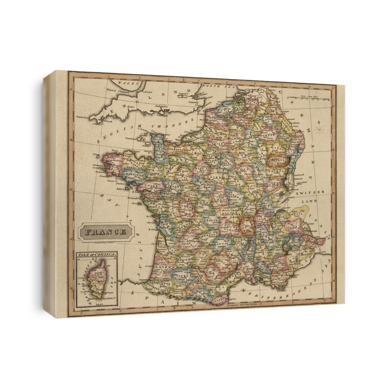 Old map of France from c1817 by Fielding Lucas.