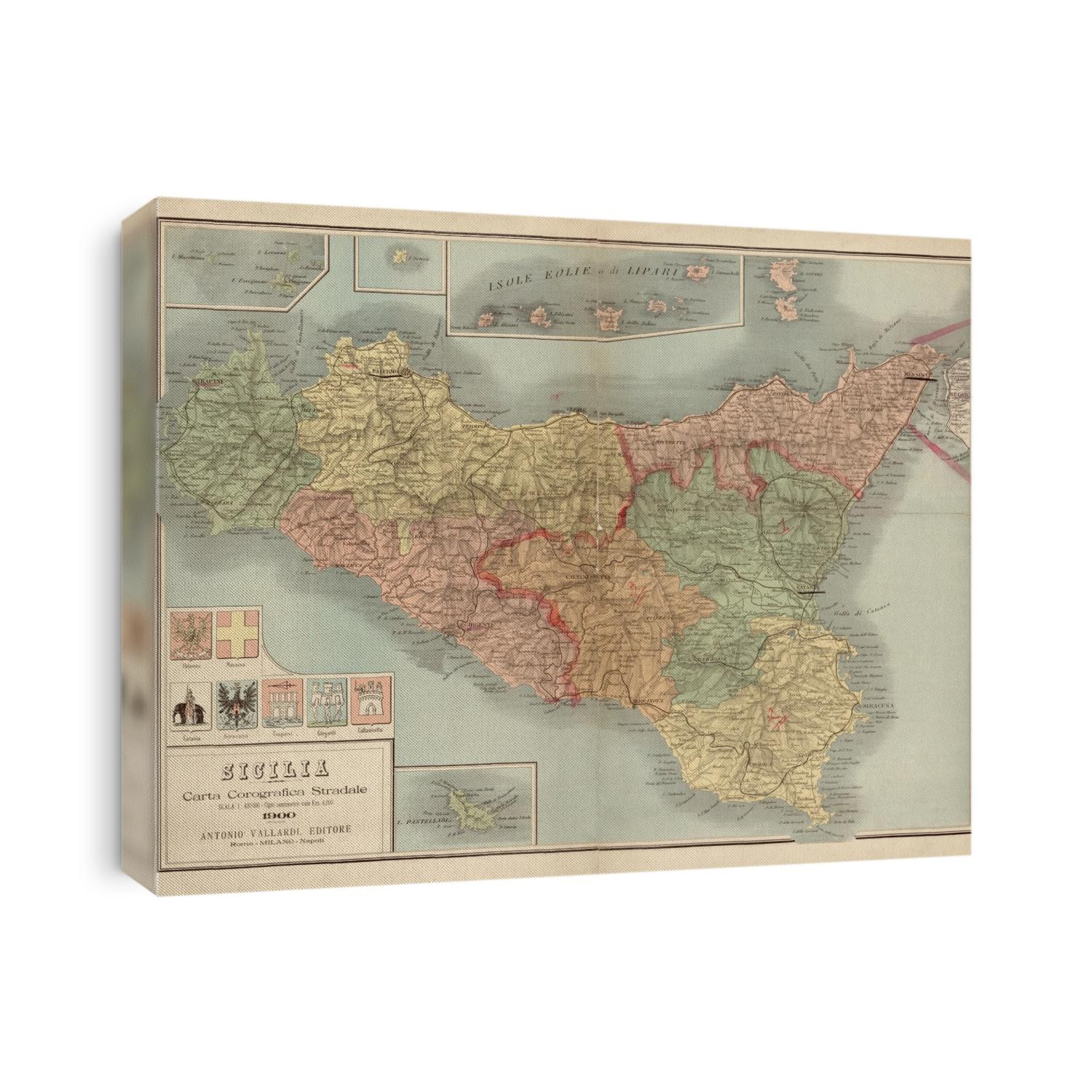 Old map of Sicily, Italy from 1900 by Antonio Vallardi.