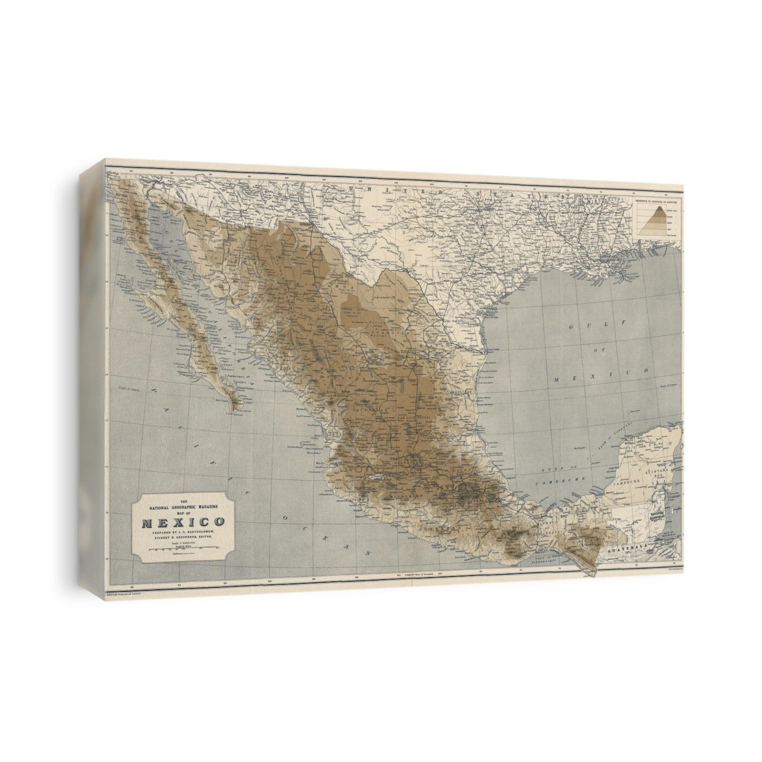 Old map of Mexico from 1911 by the National Geographic Society.