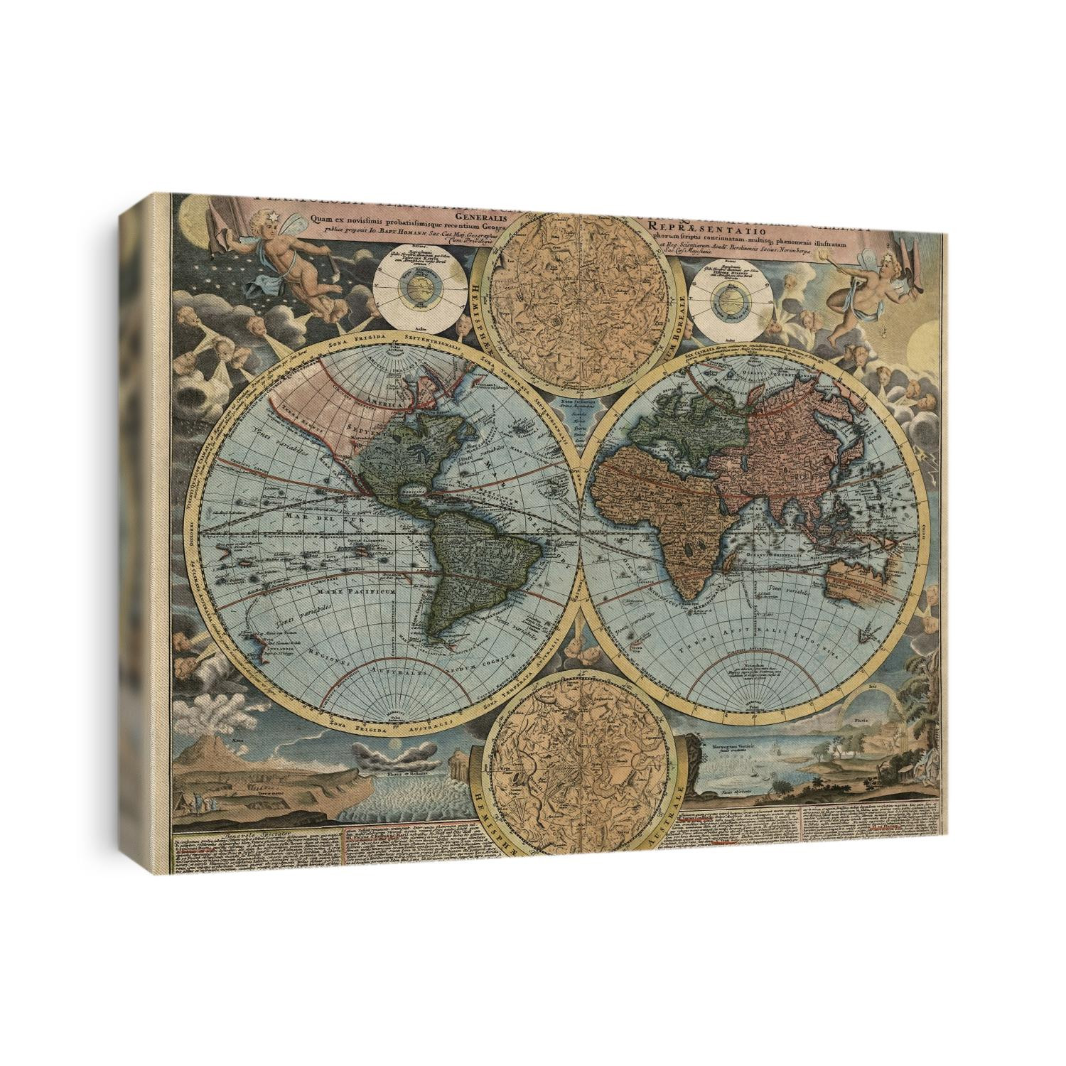 Old map of the world from c1716 by Johann Baptist Homann.