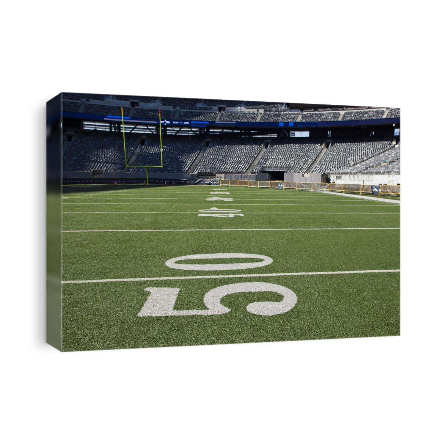 50 yard line marker in American Football stadium.