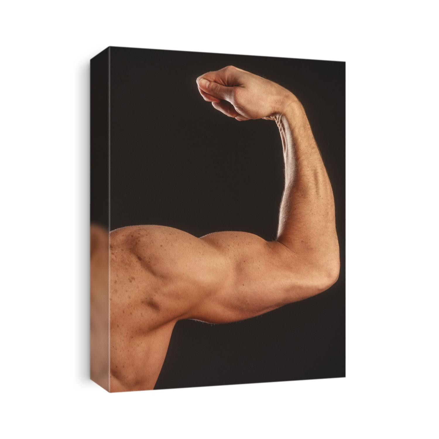 Detail of male's arm and shoulder.