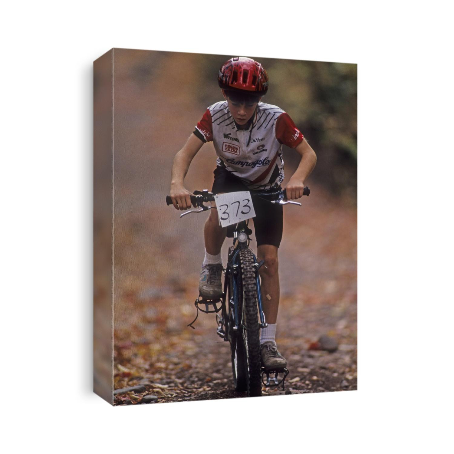 Young male mountain biker competing in a race. 1993 NY State Champpnships.