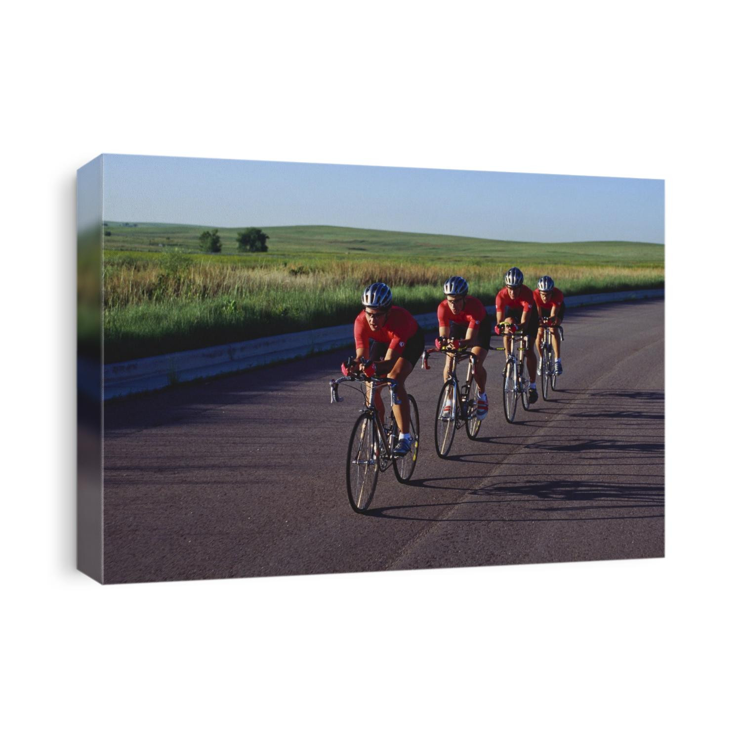 Road cycling team in action.