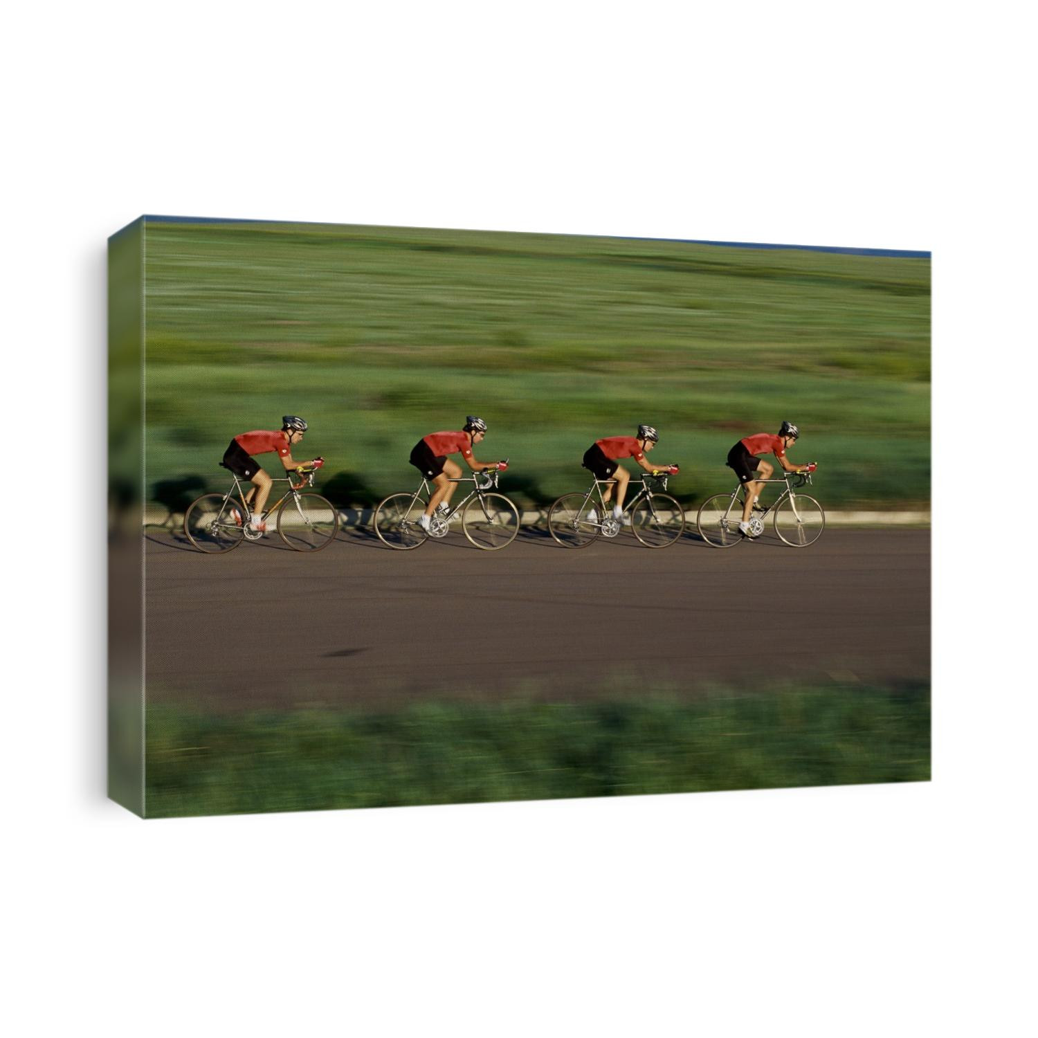 Road cycling team in action.