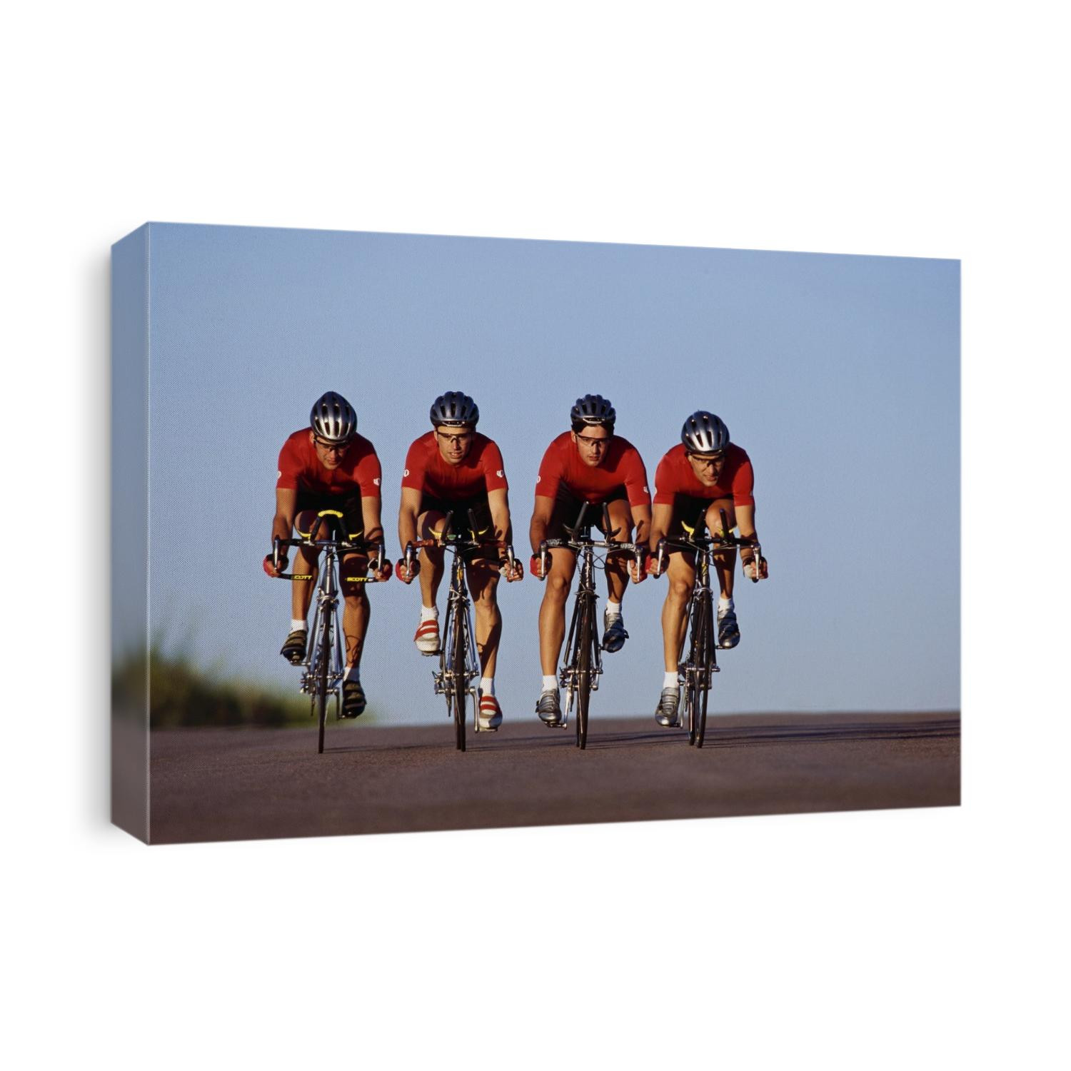 Road cycling team in action.