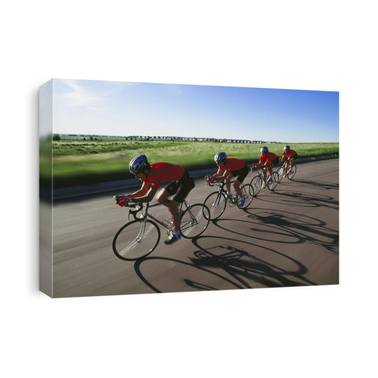 Road cycling team in action.