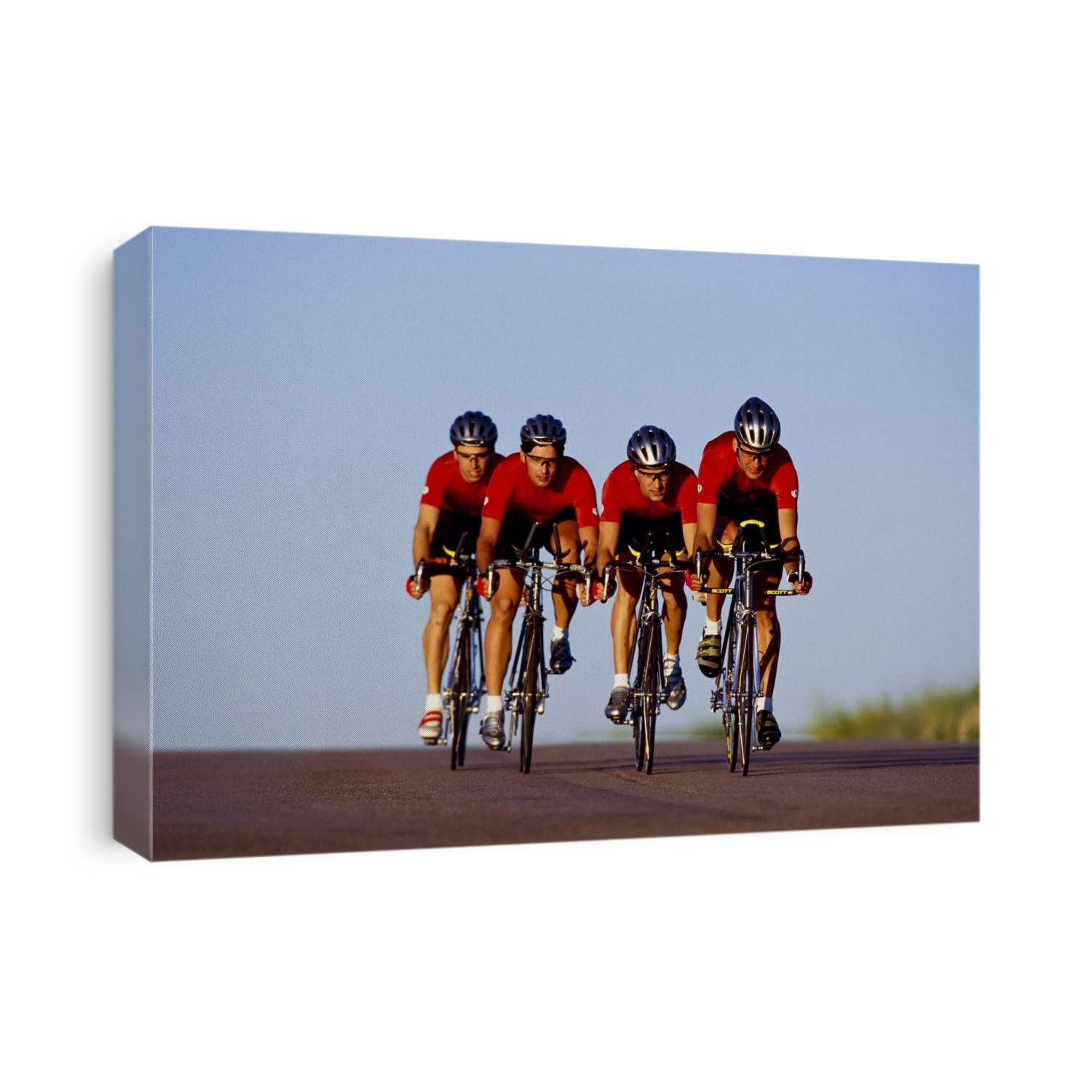 Road cycling team in action.