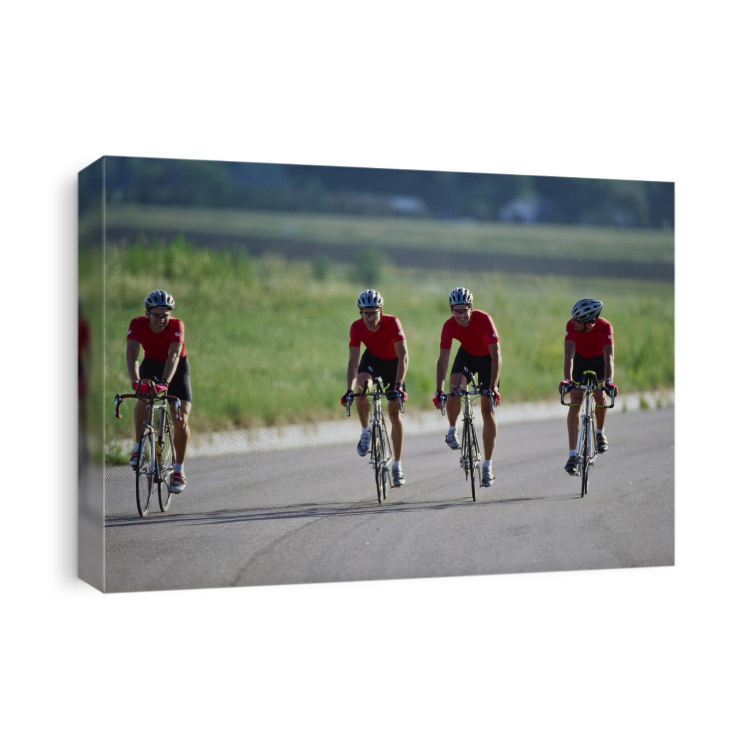 Road cycling team in action.