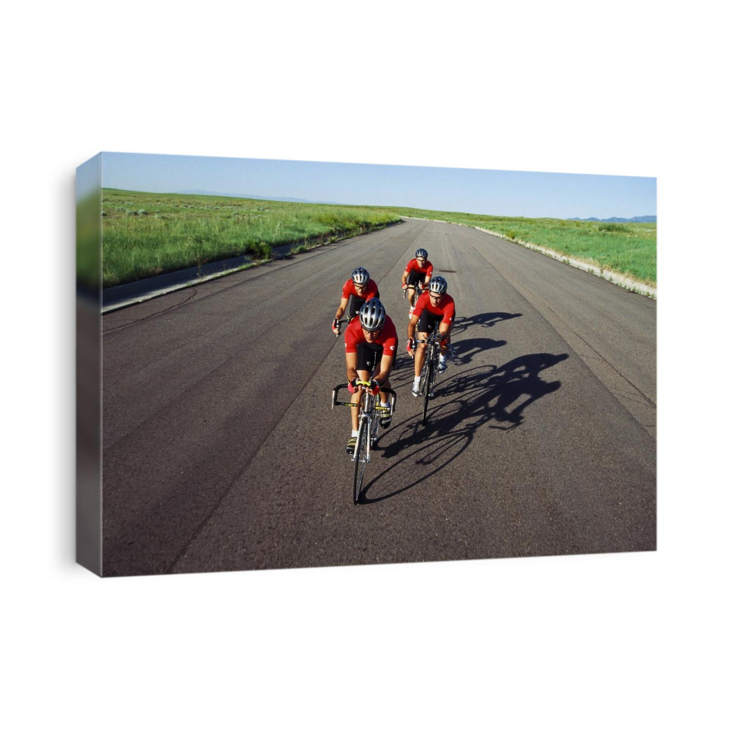 Road cycling team in action.