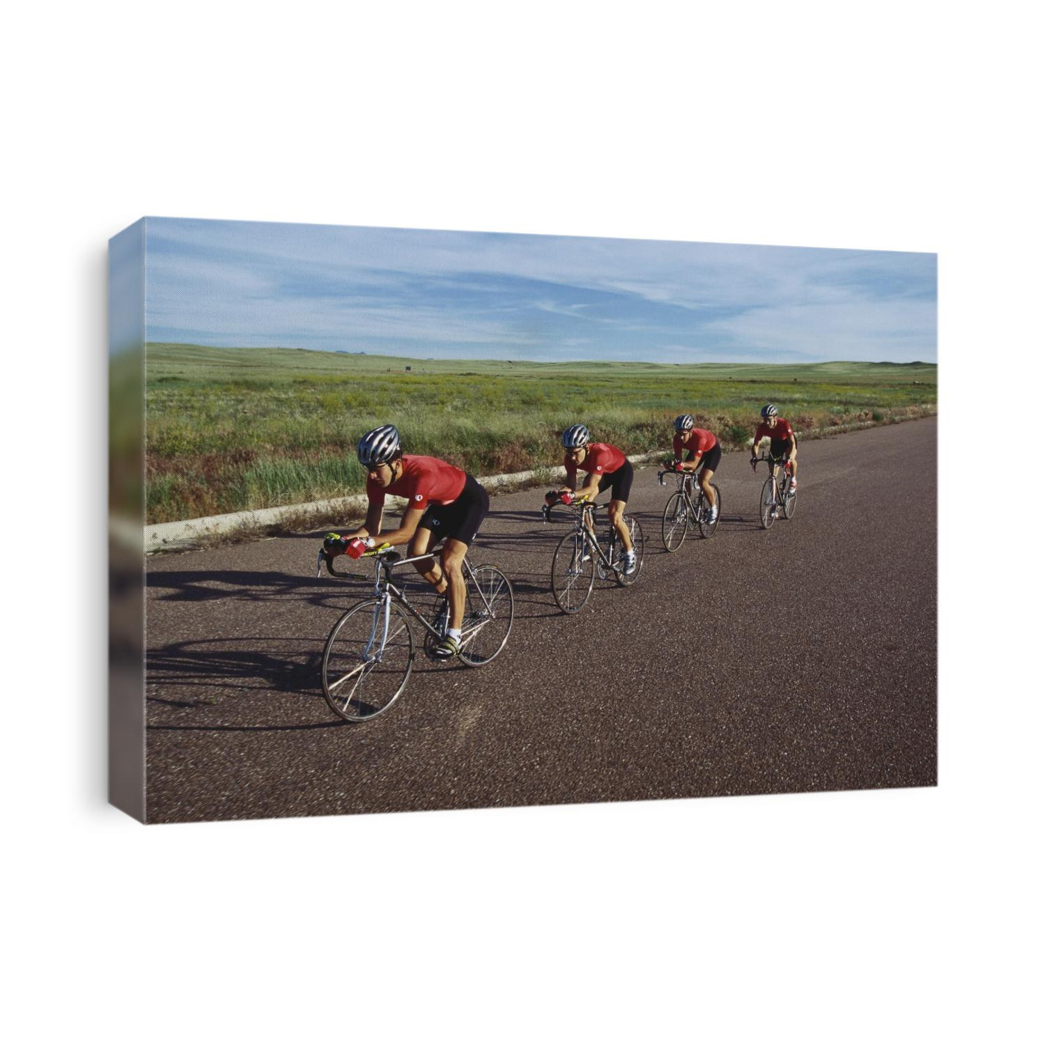 Road cycling team in action.