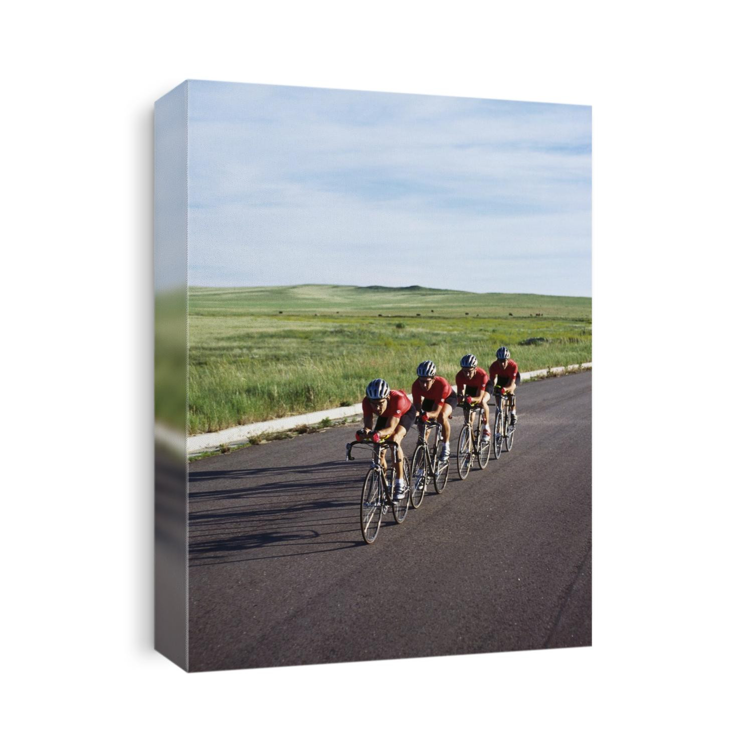 Road cycling team in action.