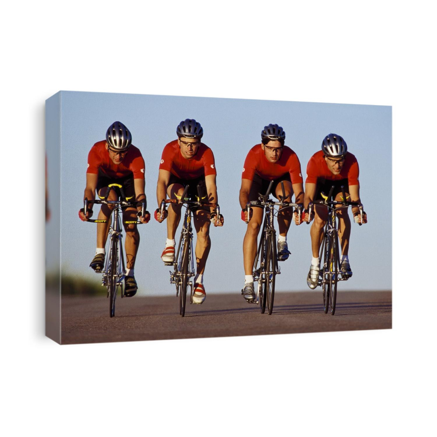 Road cycling team in action.