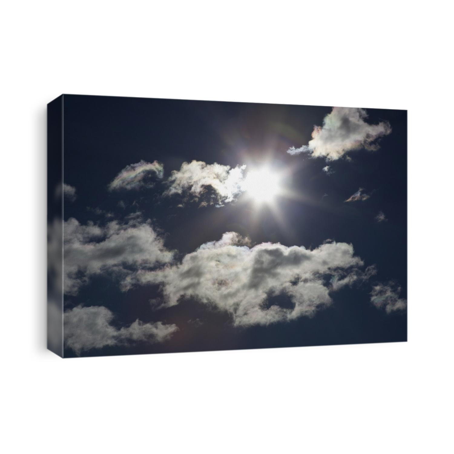 Sun in the sky behind cloud cover.