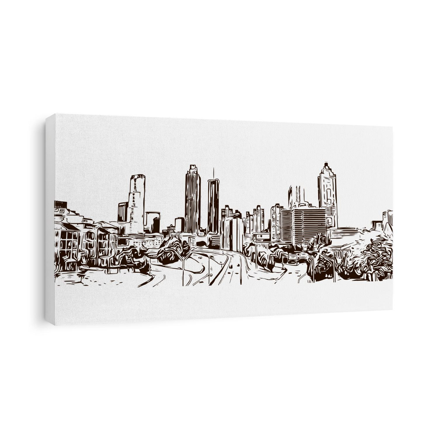 Skyline of Atlanta City in Georgia, USA. Hand drawn sketch illustration in vector.