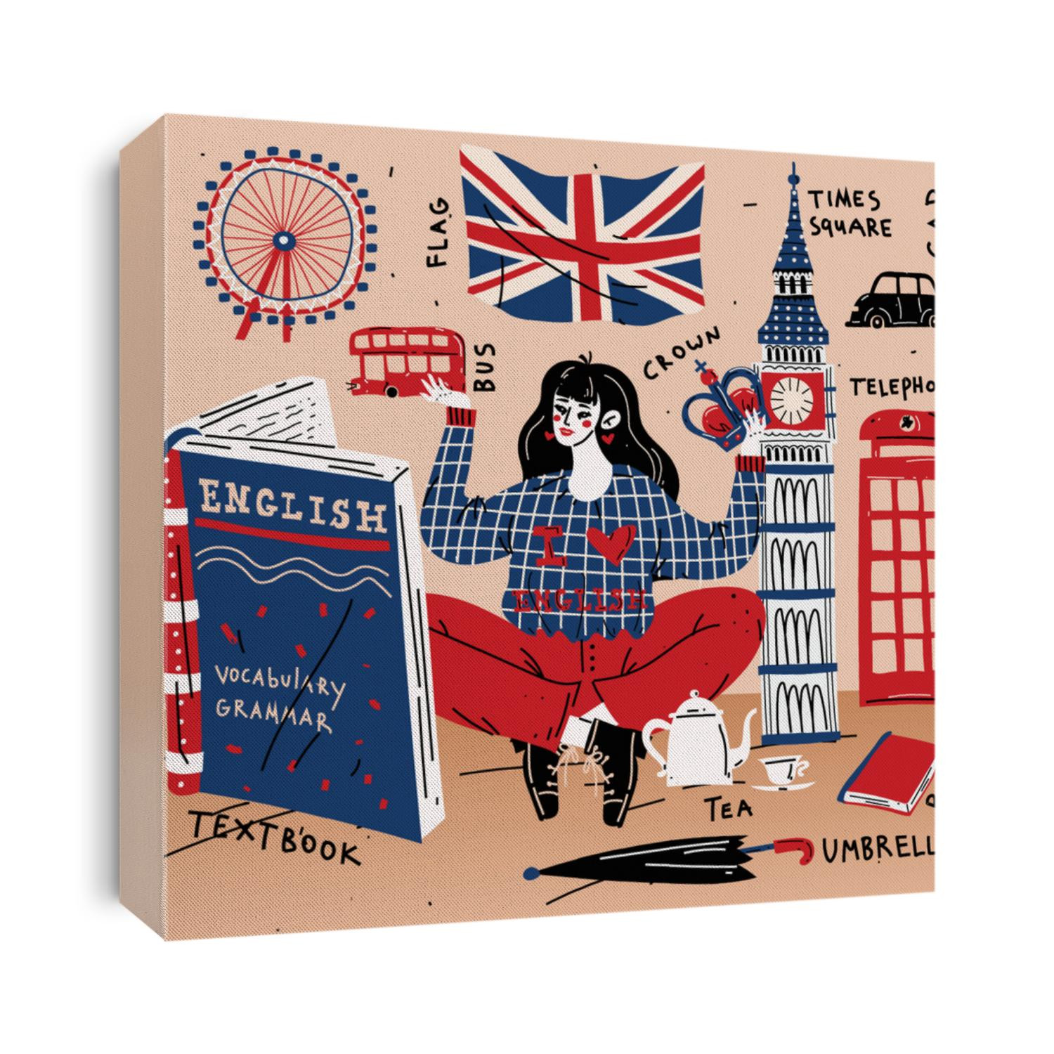 Young woman girl student learning english. Education, foreign language