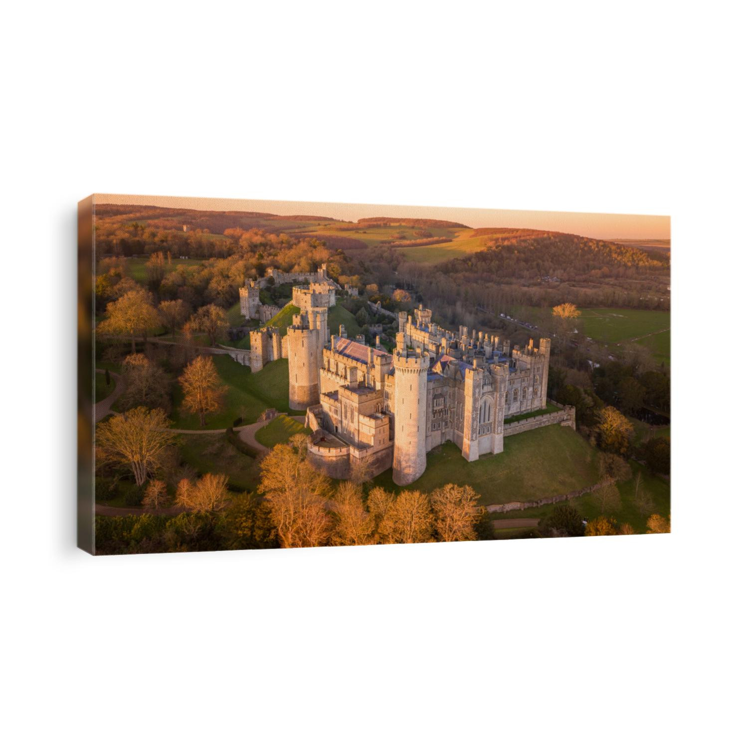 Arundel Castle, Arundel, West Sussex, England, United Kingdom. Bird Eye View. Beautiful Sunset Light