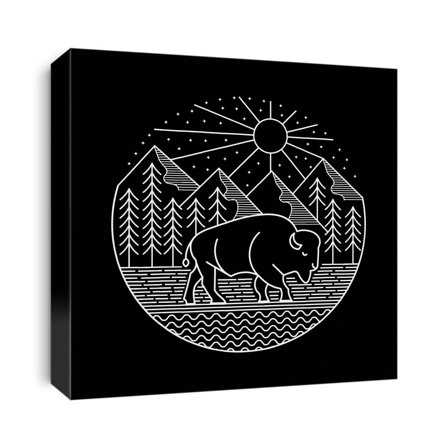 Wild animal bison nature line art illustration adventure concept