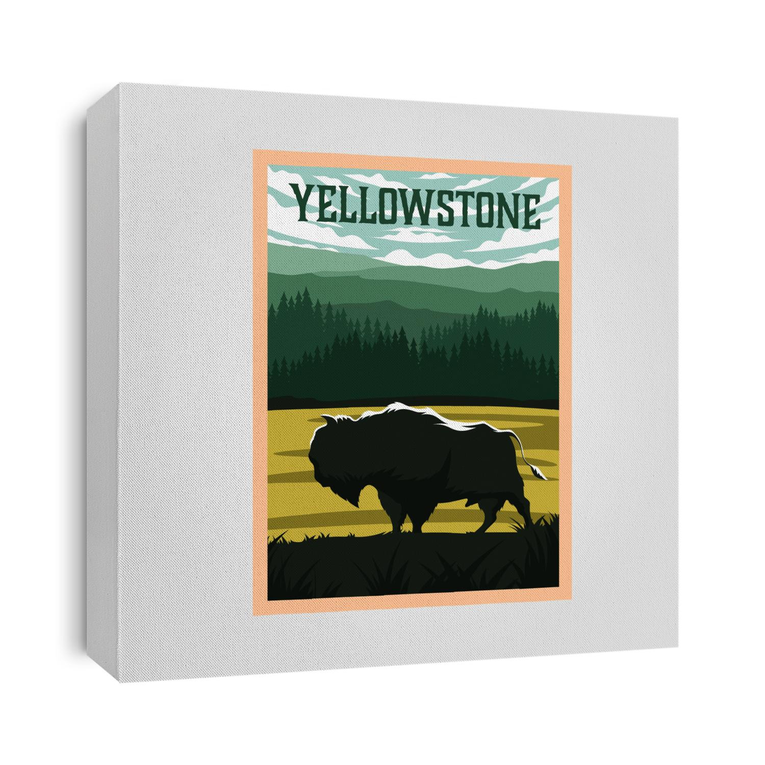 bison on yellowstone national park vintage poster vector illustration, travel poster design