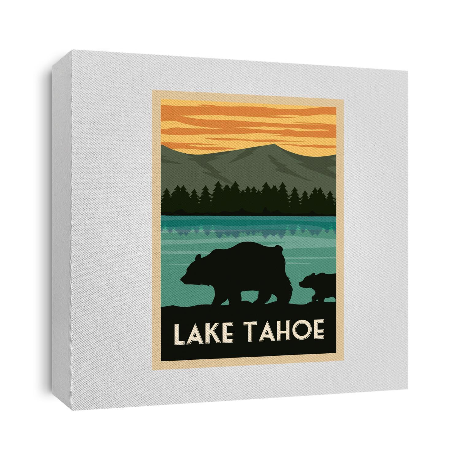 lake tahoe national park vintage poster outdoor vector illustration design, wild bear poster