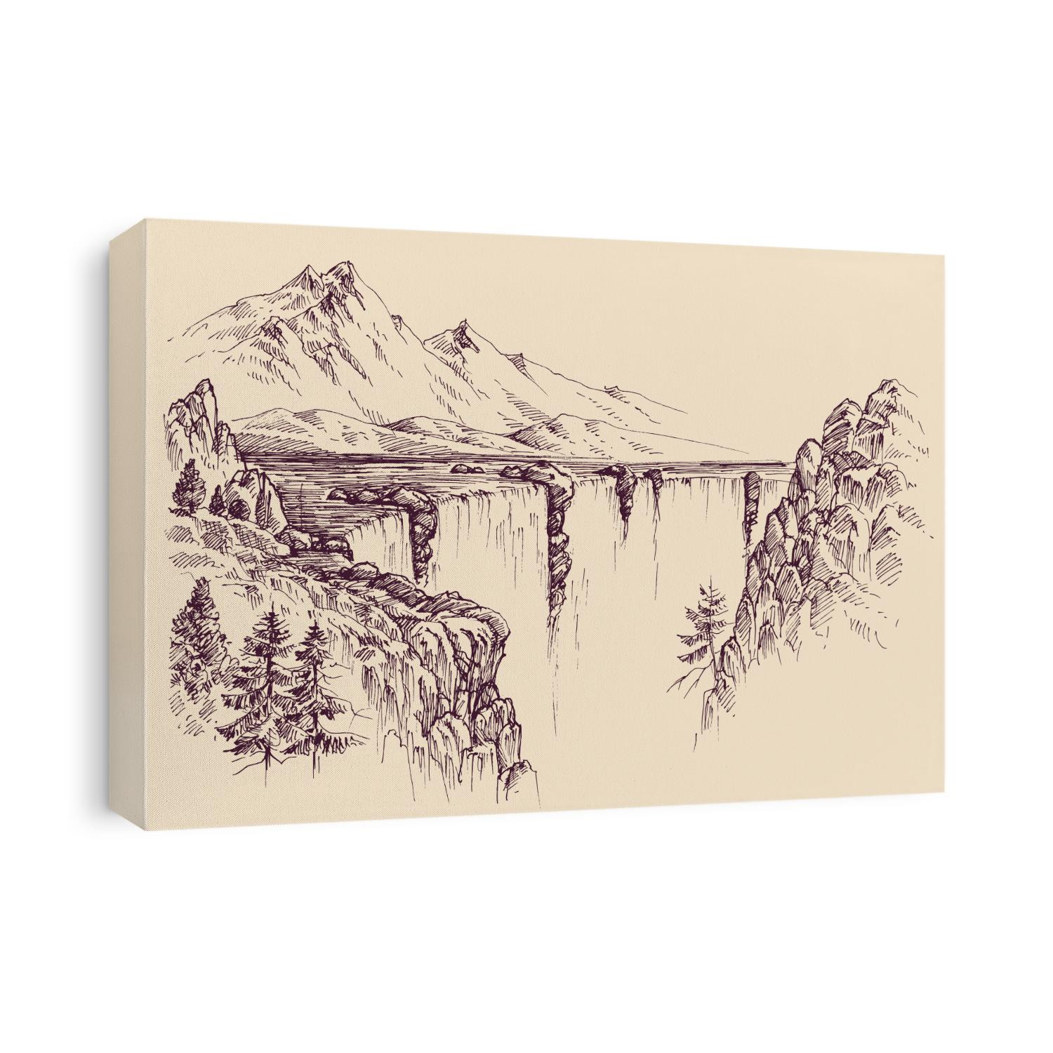Large waterfall on a river vector sketch