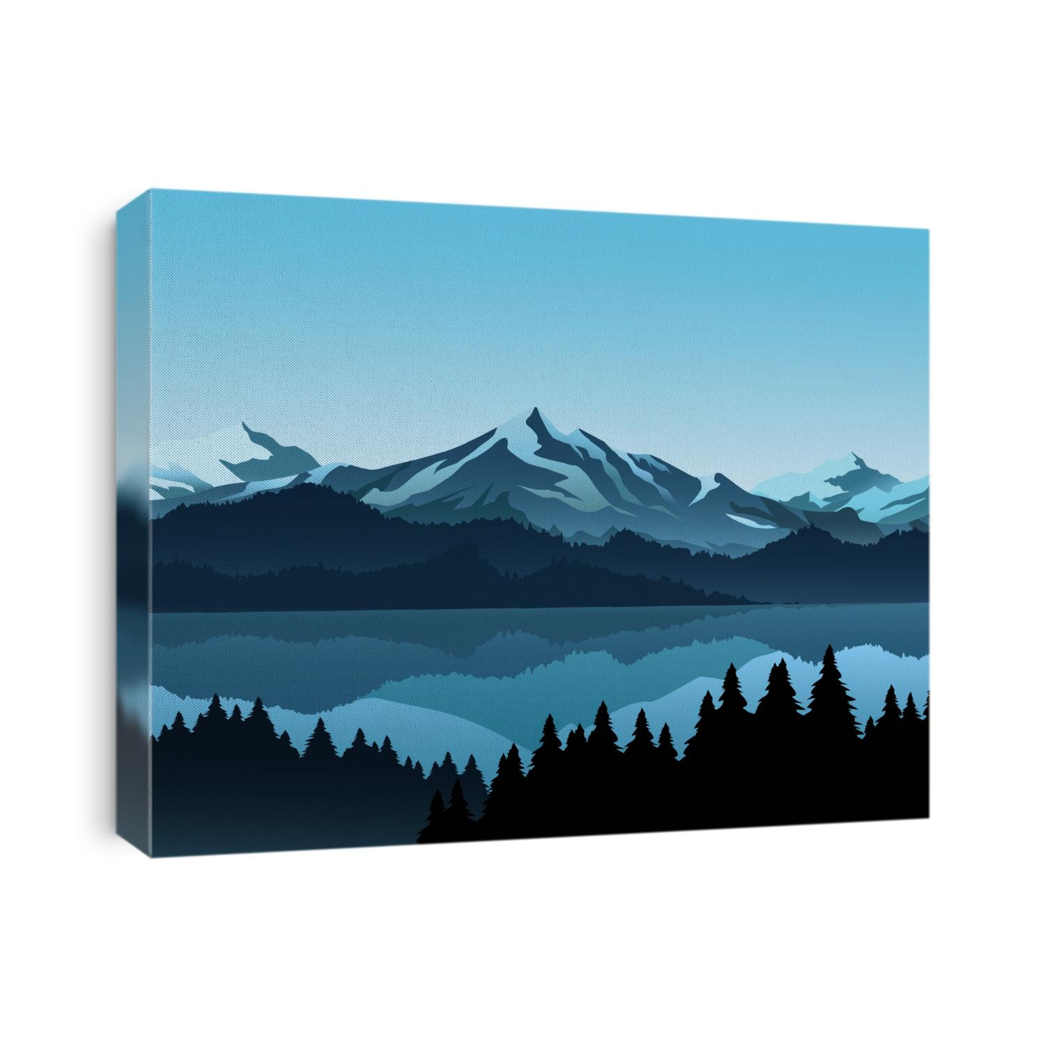 Forest and lake illustration with mountain