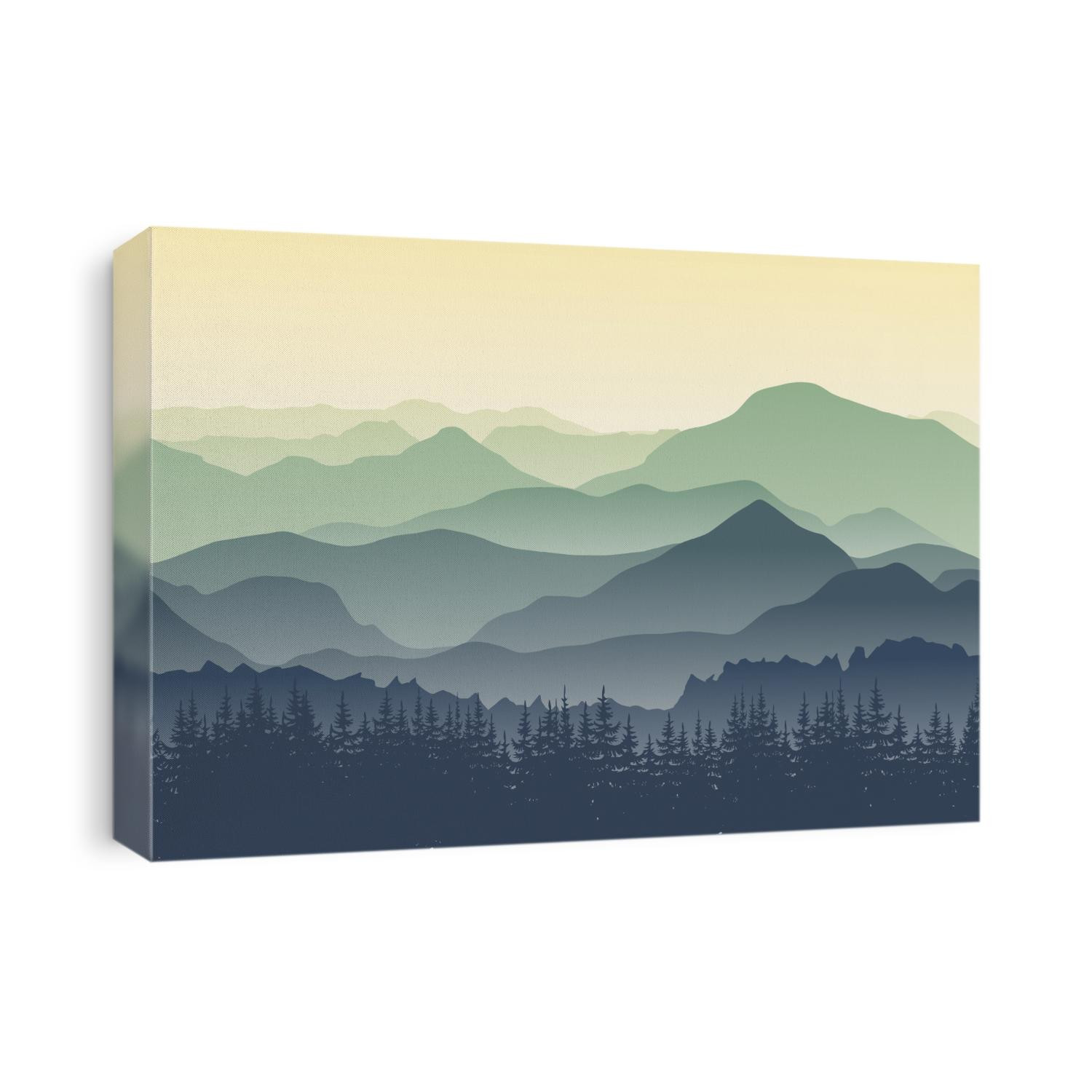 Green mountains in the fog. Seamless background. 