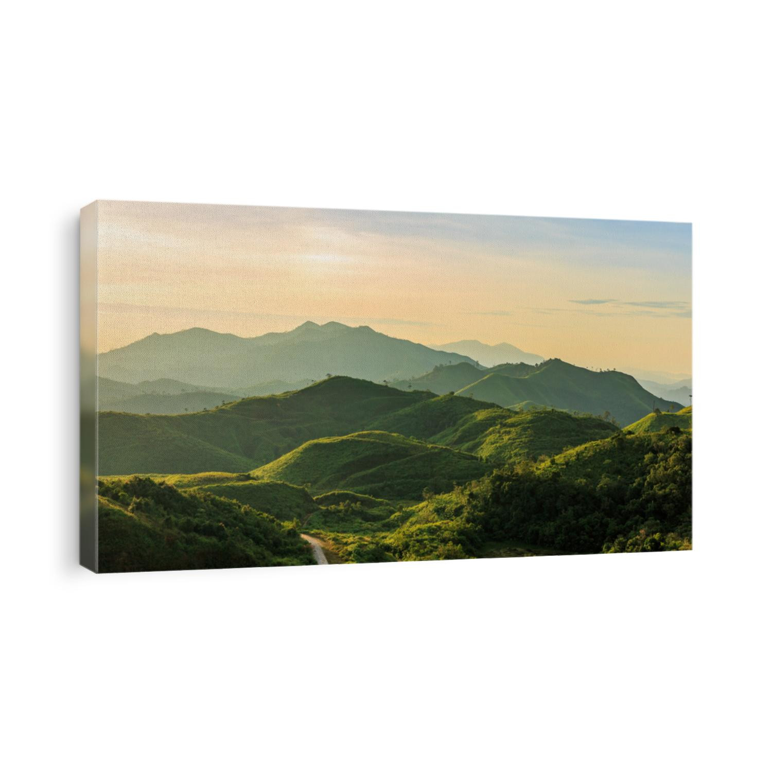 Beautiful sunrise over the mountain range at the west of thailand
