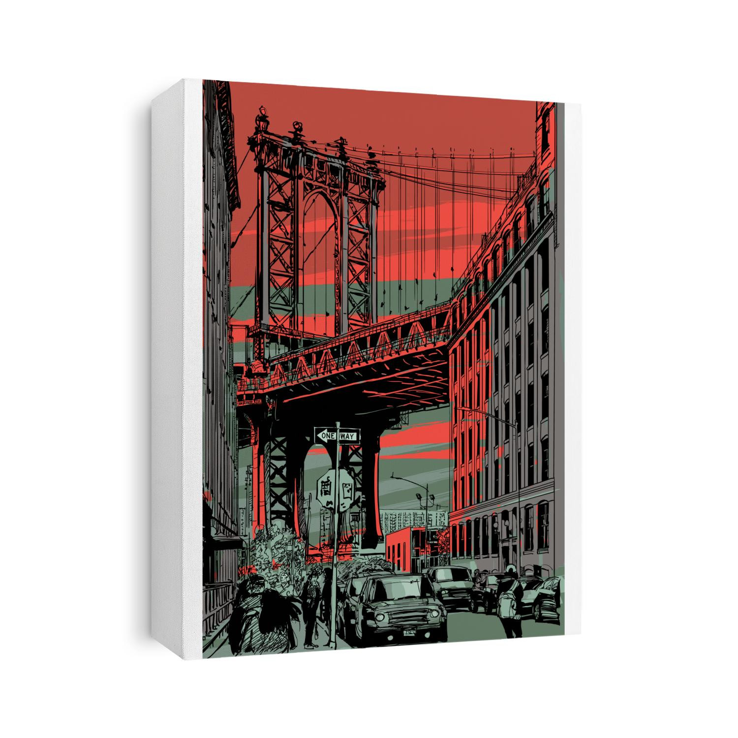View of Manhattan Bridge from brooklyn - vector illustration (Ideal for printing on fabric or paper, poster or wallpaper, house decoration) 