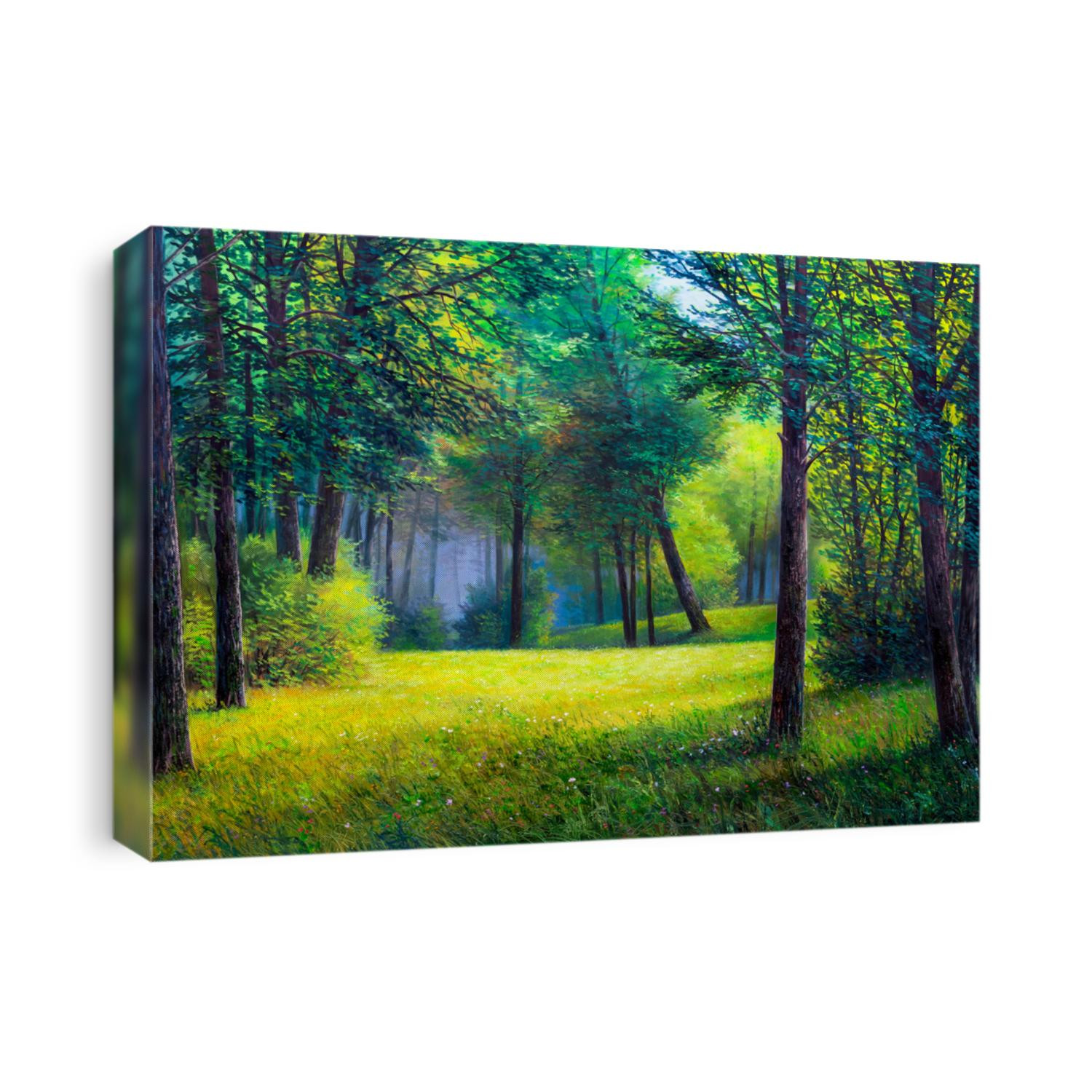 Oil painting landscape , colorful summer forest.