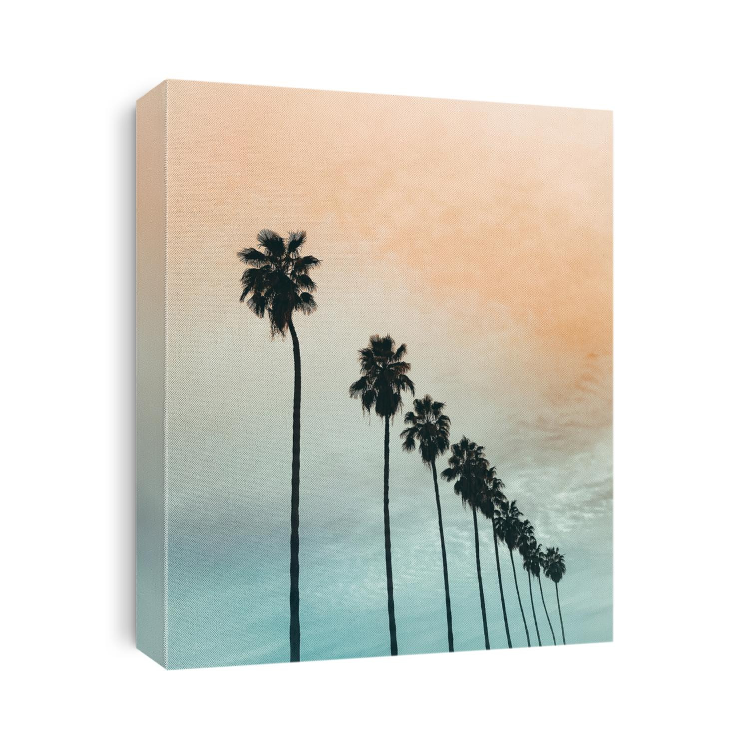 California orange and blue sunset with palm trees