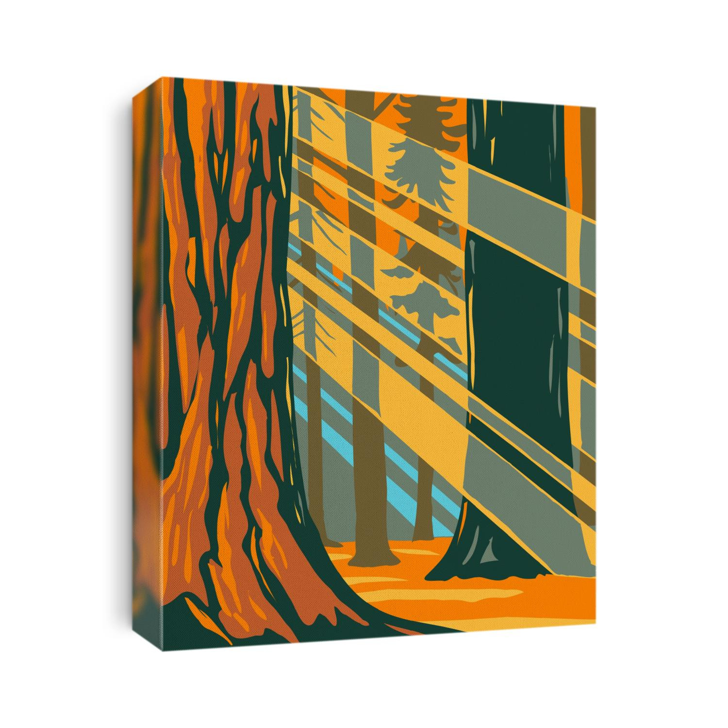 Sunlight Through the Giant Sequoia Trees of Sequoia National Park Located in Sierra Nevada California WPA Poster Art