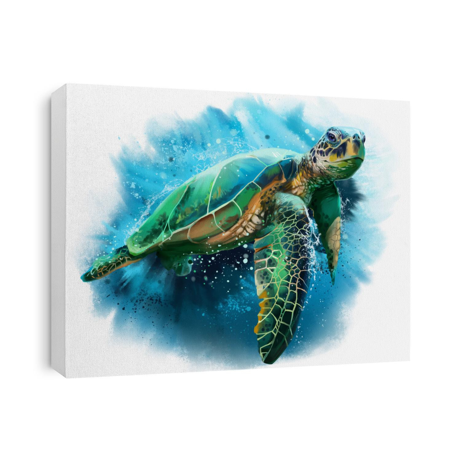 Big sea turtle watercolor painting