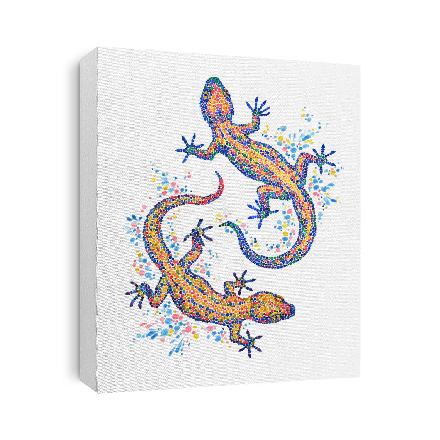 Hand drawn illustration, decorative watercolor painting, two lizard gecko on white.