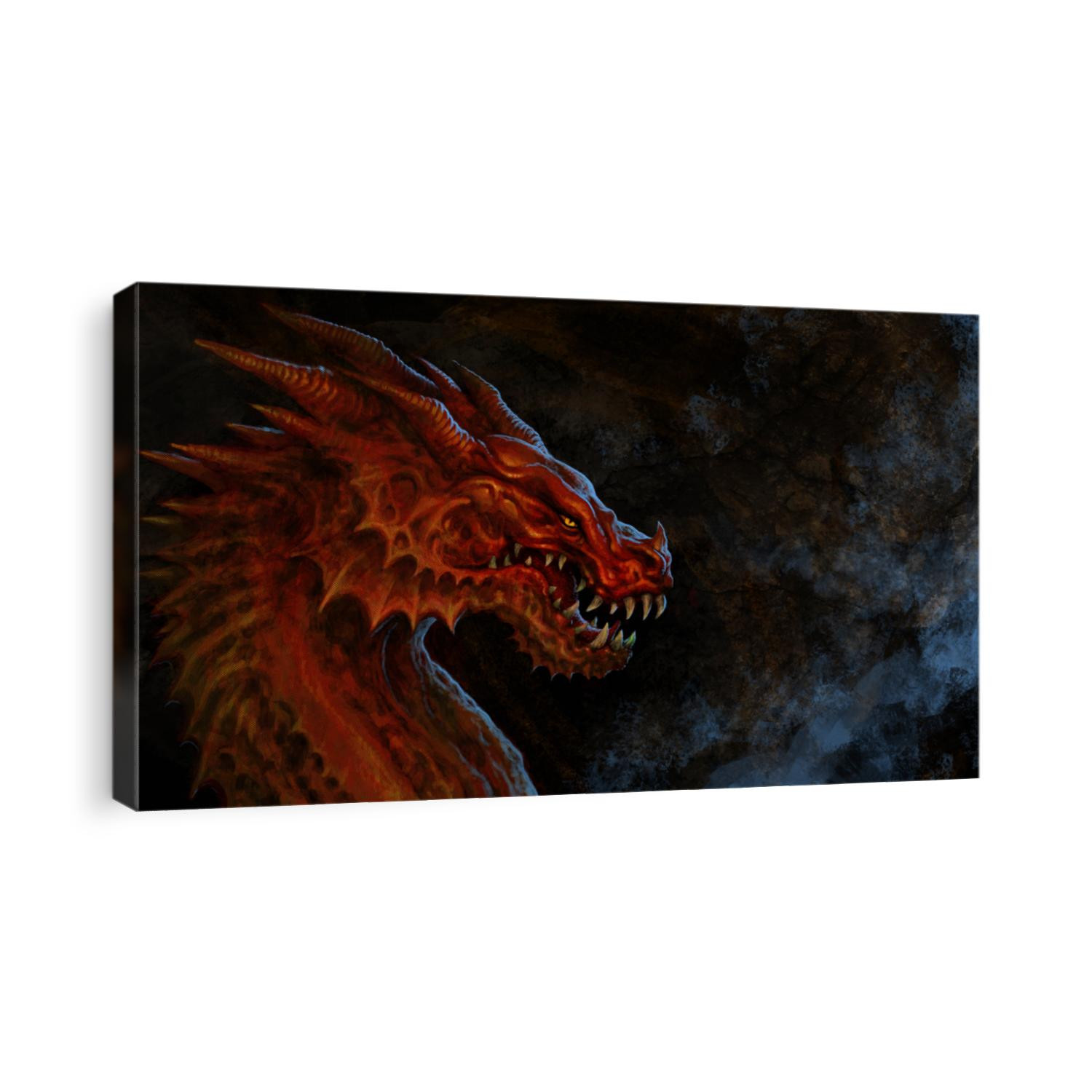 Fantasy  red dragon head - digital illustration