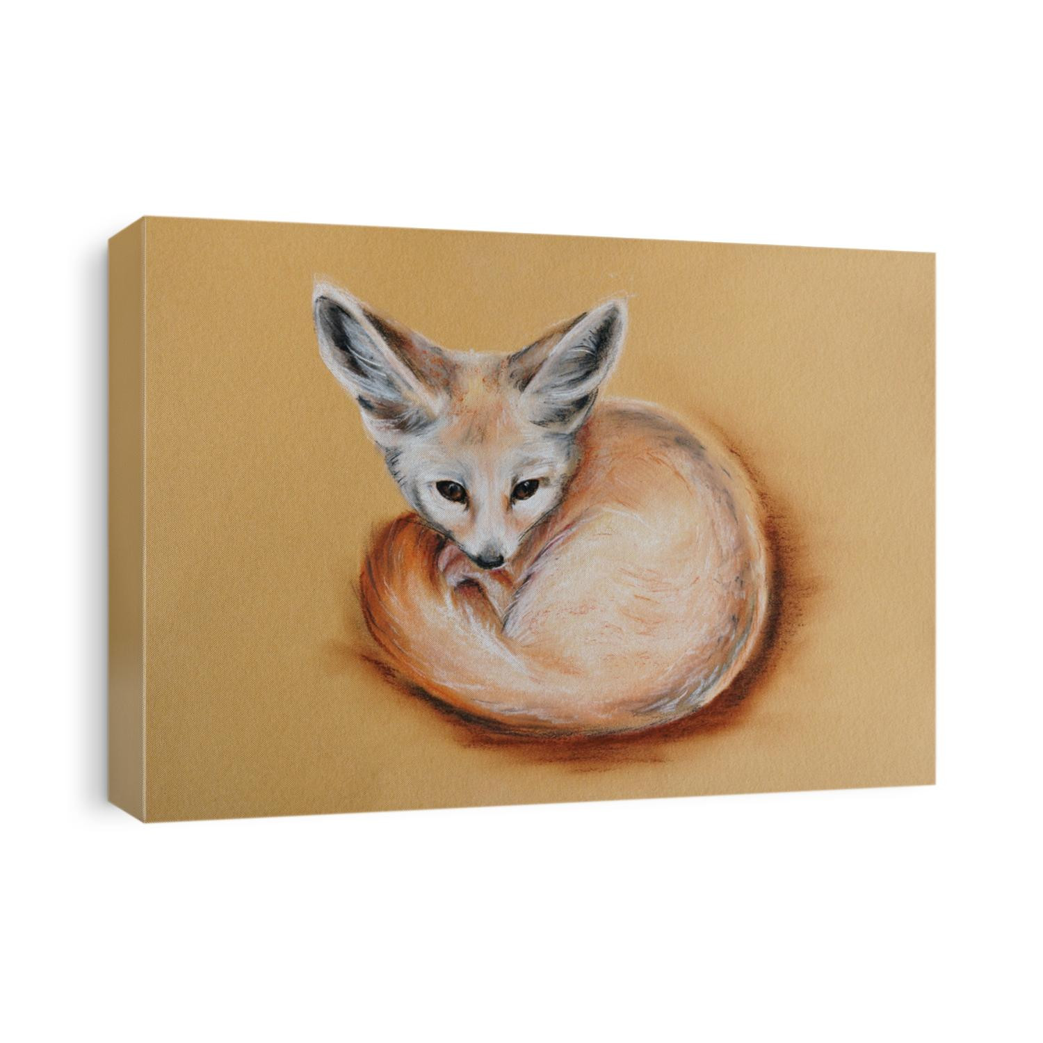 cute fennec fox - pastel drawn animal with detailed paper texture